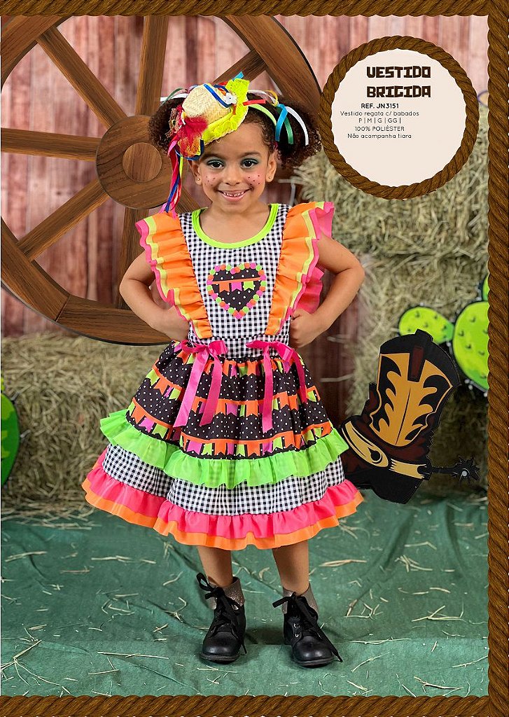 Vestido Junino Infantil Colorido - 7 Artes BrinQ Fantasias