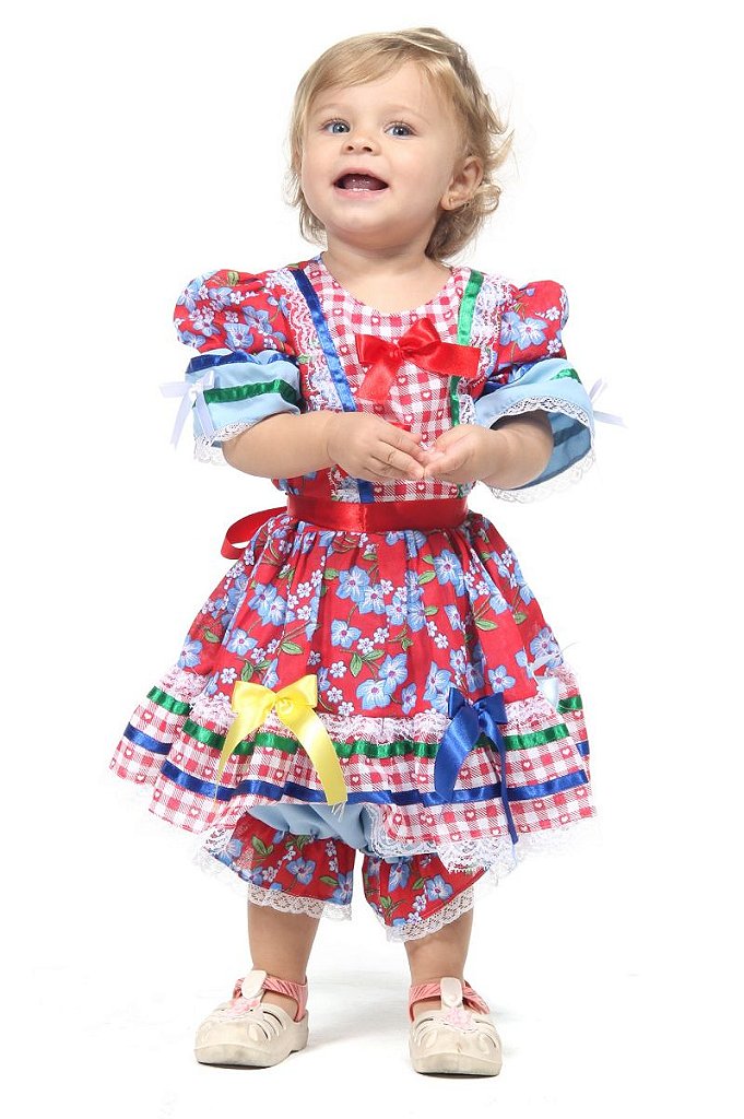 Vestido Festa Junina Caipira Xadrez Infantil Azul São João