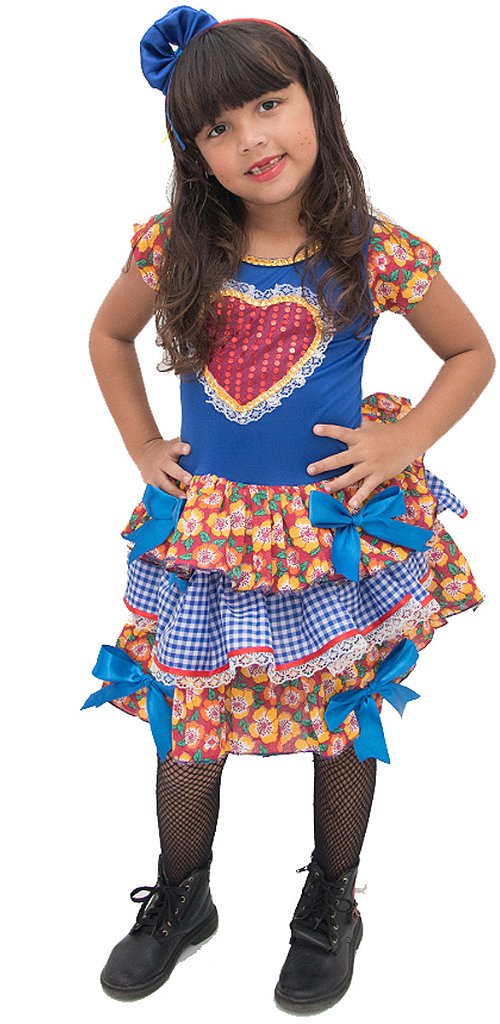 Vestido Festa Junina Caipira Xadrez Infantil Azul São João