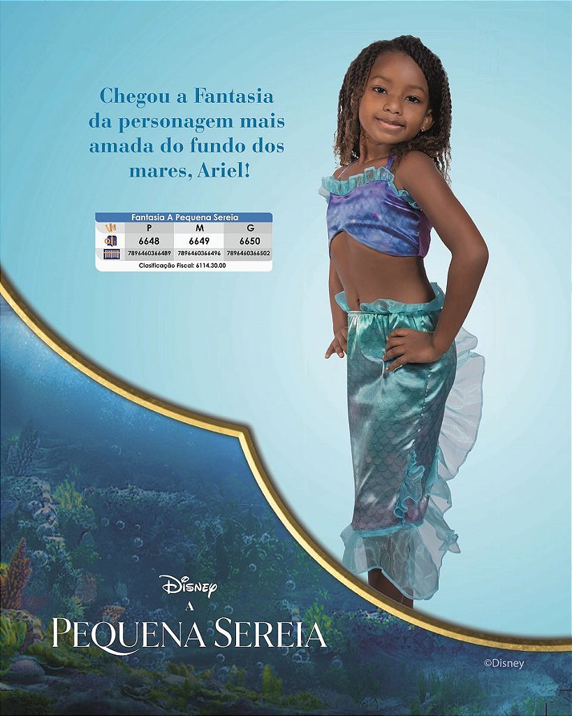 Fantasia Infantil Pequena Sereia Saia Cauda Ariel Princesa