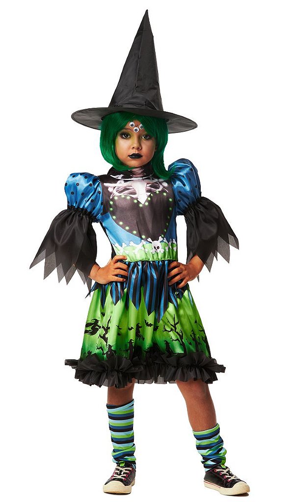 Fantasia Bruxinha Infantil Vestido Halloween Bruxa Bony Luxo - 7 Artes  BrinQ Fantasias