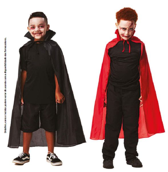 Capa Halloween Infantil Vampiro Fantasia Preta