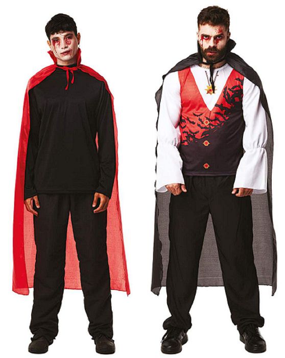 Fantasia de Vampiro masculina moderna com capa vermelha e preta