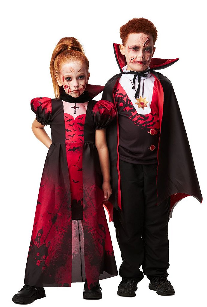 Fantasia Drácula Vampiro Halloween Infantil Roupa + Capa Top - 7