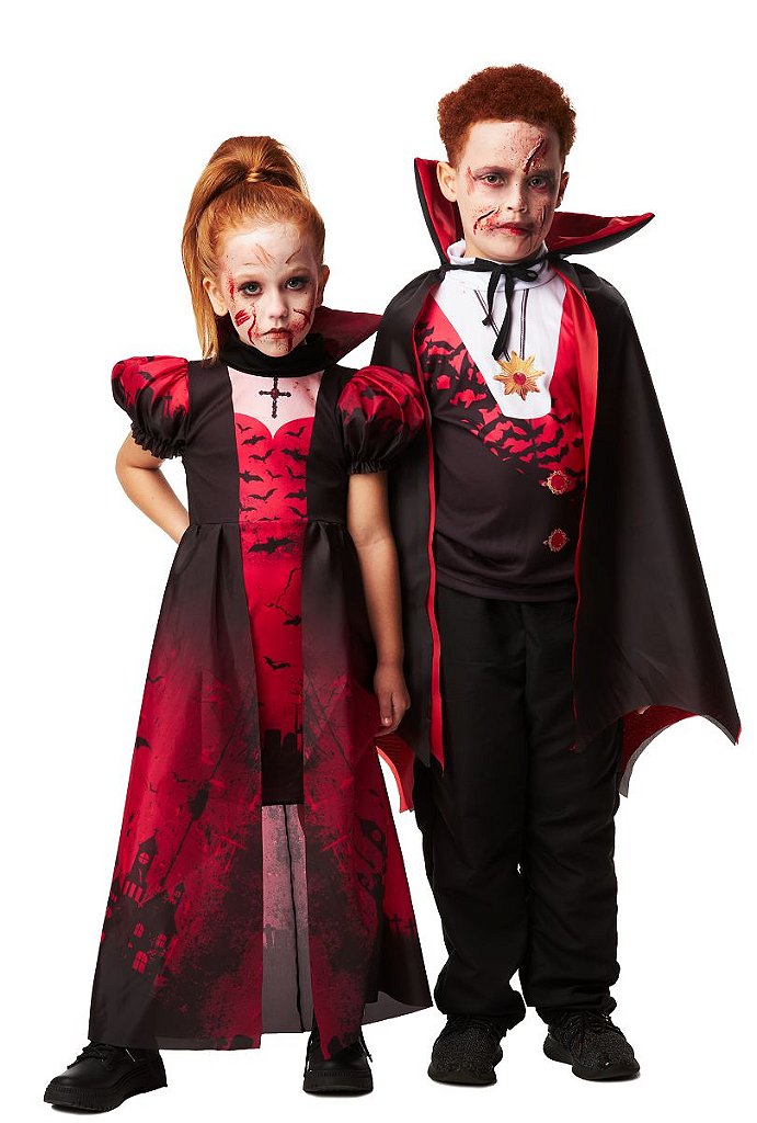 Fantasia Halloween Vampira Vitoriana Infantil Vestido Longo - 7 Artes BrinQ  Fantasias