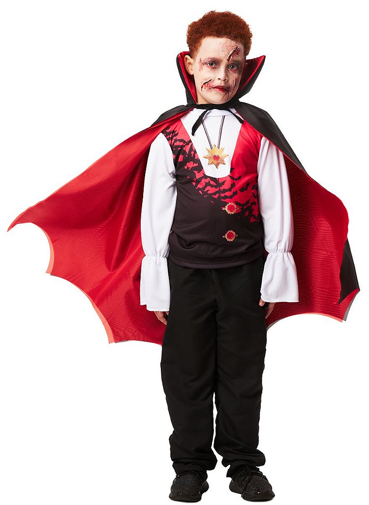 Fantasia Halloween Capa Drácula Vampiro Infantil em Promoção na