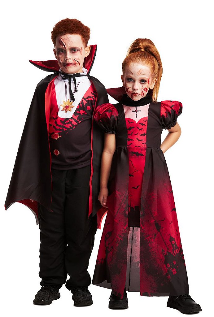Fantasia Drácula Vampiro Halloween Infantil Roupa + Capa - 7 Artes
