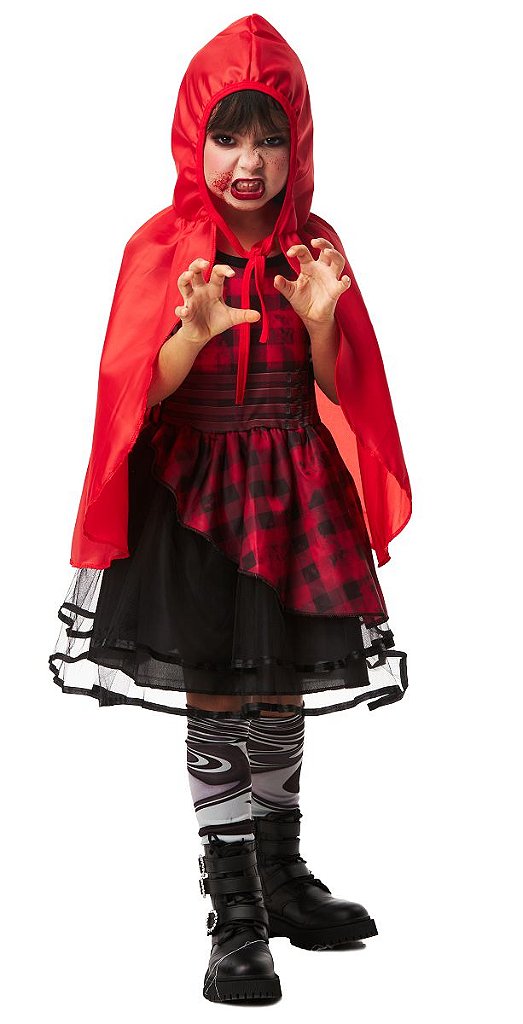 Fantasia Vampira Infantil Luxo Filó com Capa de Halloween