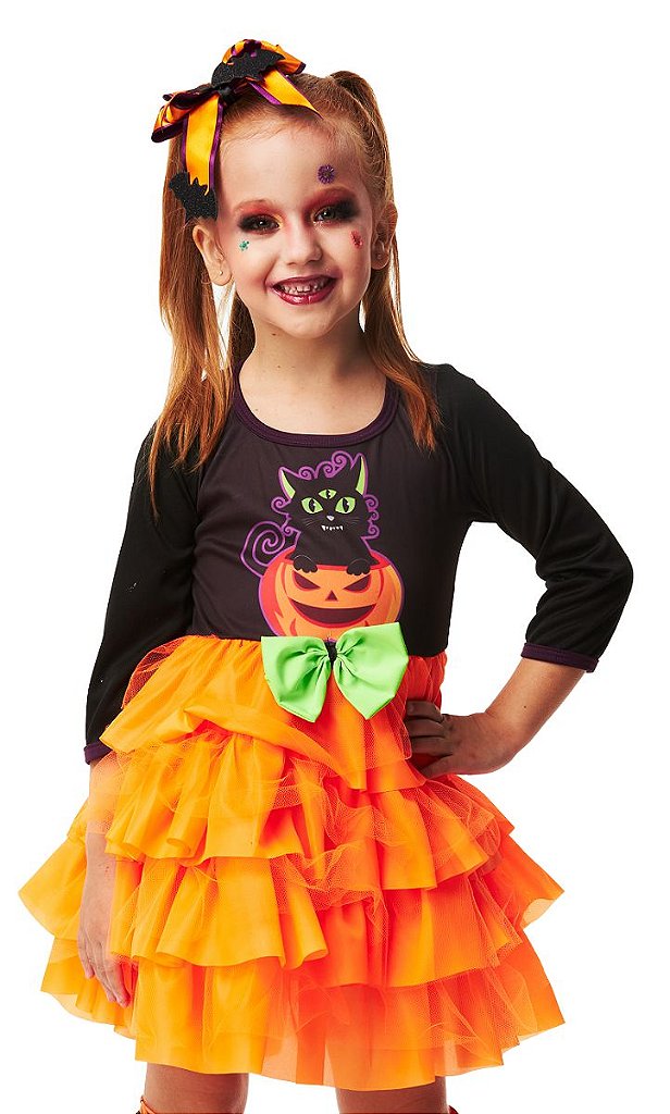 Fantasia Halloween Infantil Menina Bruxinha de Luxo Com Tiara e