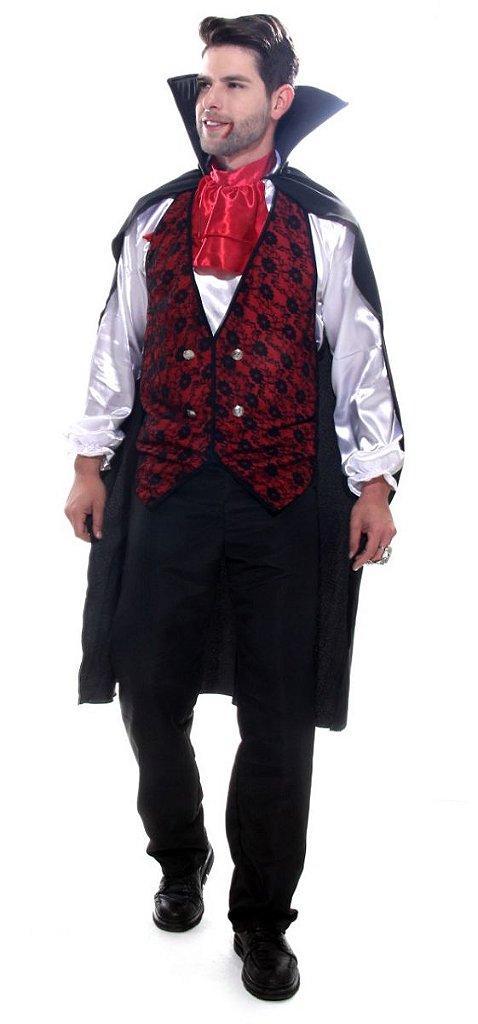 Fantasia Masculina Luxo Vampiro Drácula Festa Halloween