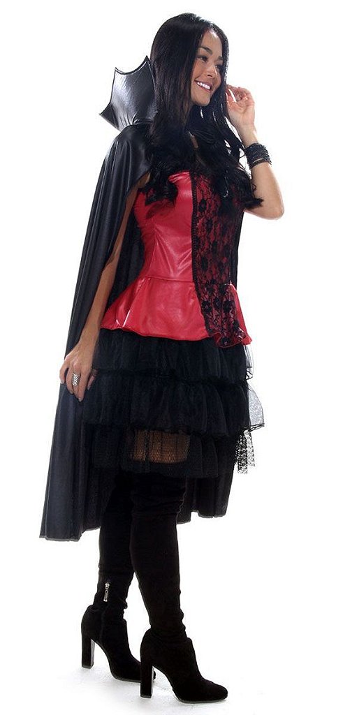 Fantasia de Halloween Feminina Vampira Chic com Capa