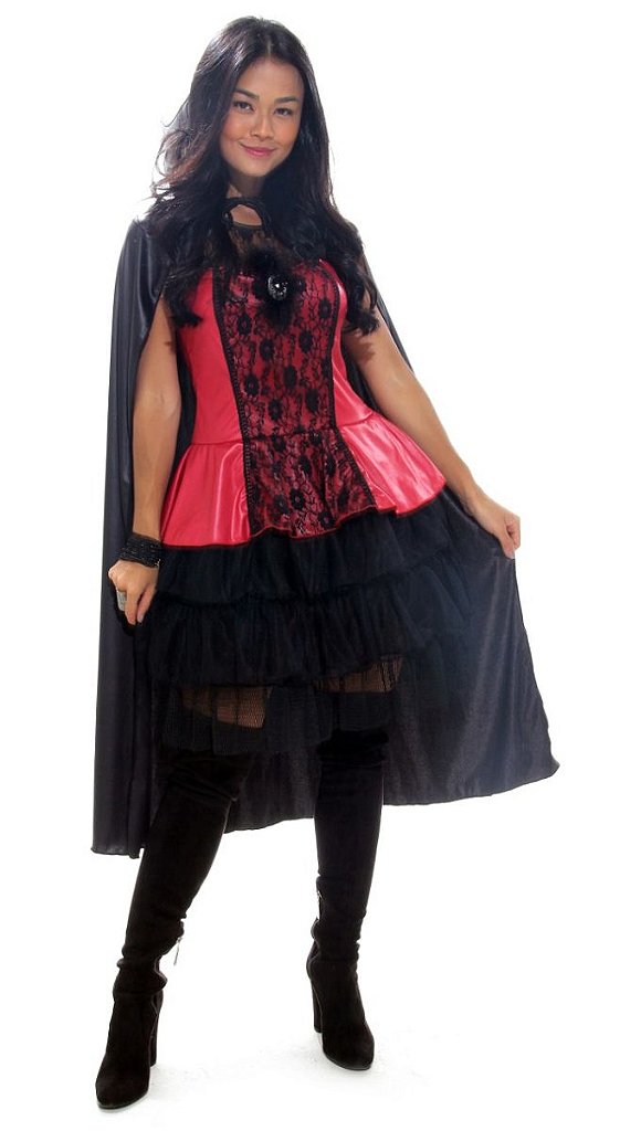 Fantasia de Halloween Masculina Adulto Vampiro de Luxo Com Capa e