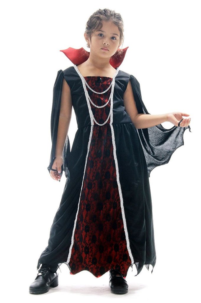 Fantasia Halloween Vampira Vitoriana Infantil Vestido Longo - 7 Artes BrinQ  Fantasias