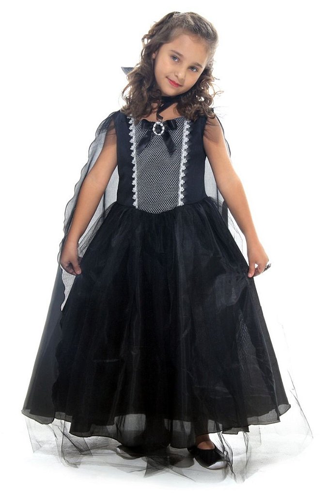Fantasia Vampira Prata Halloween Infantil Vestido Luxo Capa - 7 Artes BrinQ  Fantasias