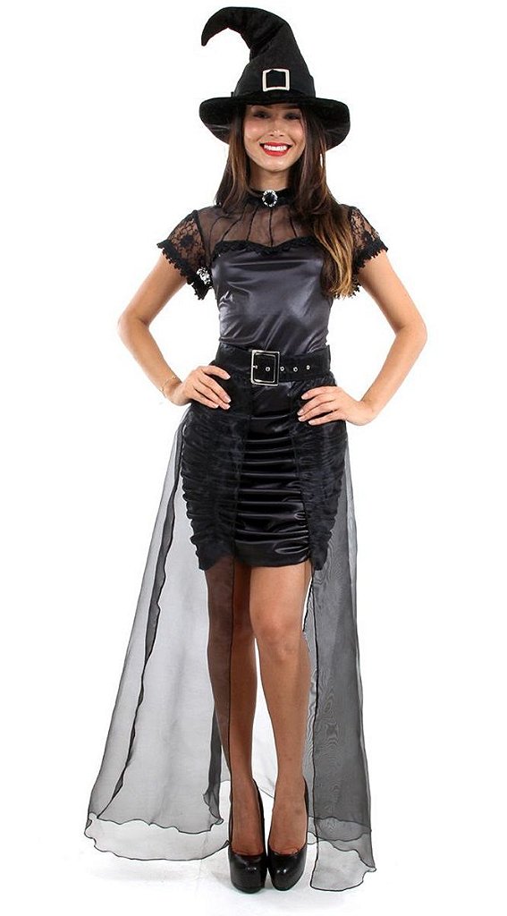 Fantasia Bruxa Adulta Halloween Feminina Vestido Curto Luxo - 7 Artes BrinQ  Fantasias