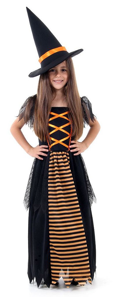 FANTASIA HALLOWEEN VESTIDO BRUXINHA COLORIDA INFANTIL LUXO