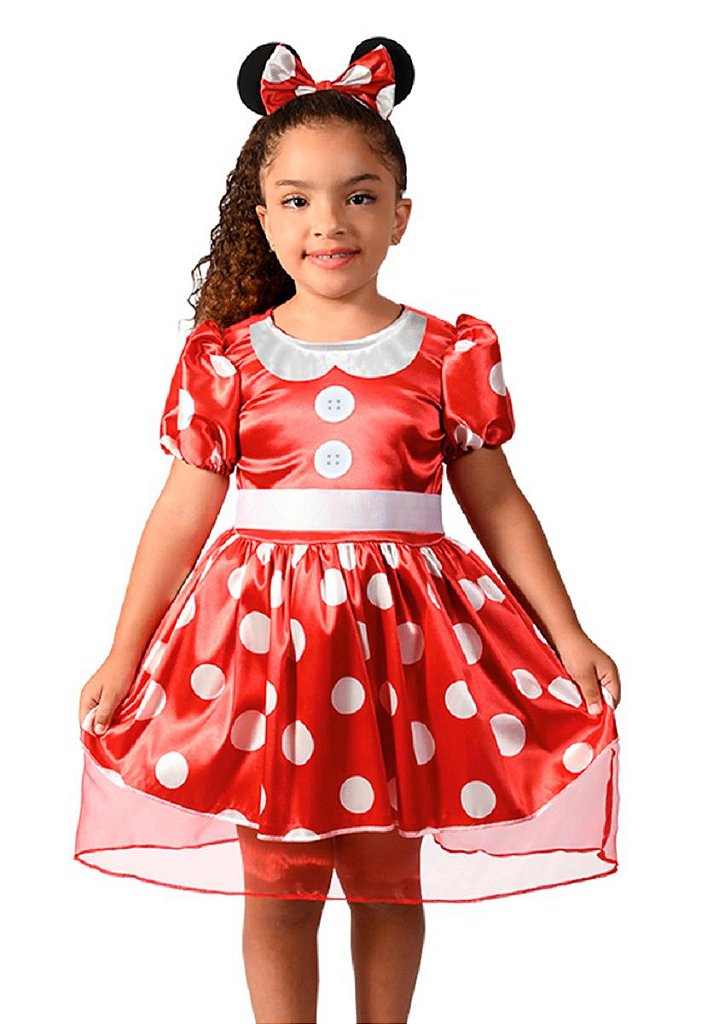 Fantasia Minnie Infantil Vestido Original Disney +Orelhinhas - 7 Artes  BrinQ Fantasias