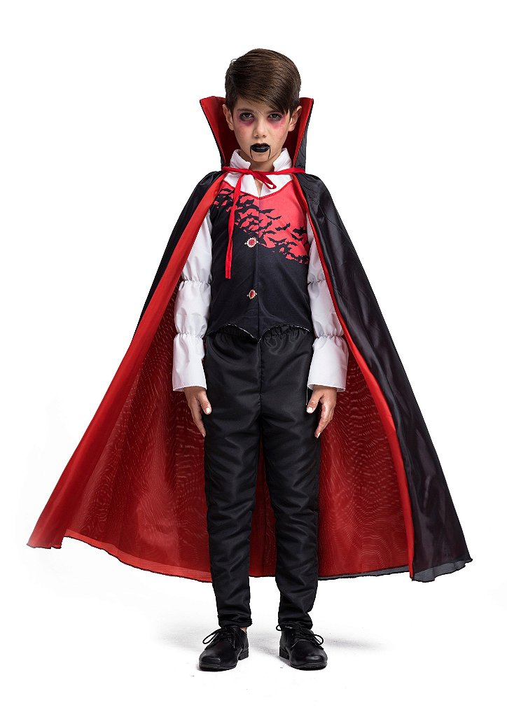 Fantasia Drácula Vampiro Halloween Infantil Roupa + Capa - 7 Artes