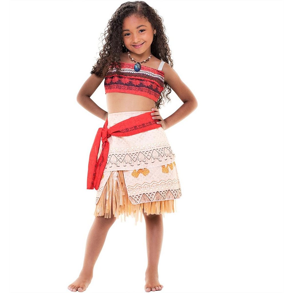 Vestido Fantasia Infantil Moana Luxo E Colar Promoção