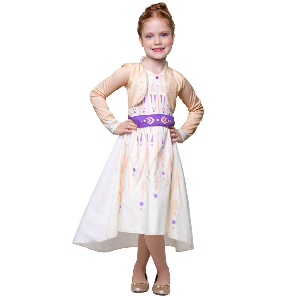 Vestido infantil Frozen 2 com Elsa e Anna na floresta