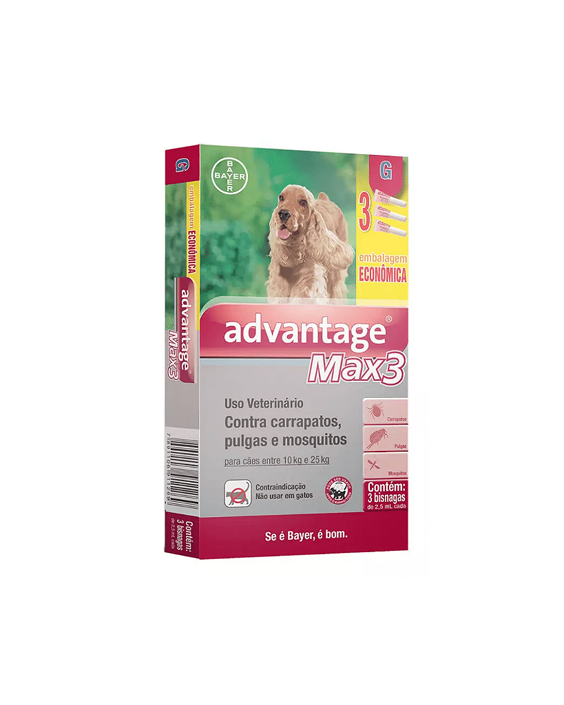 Advantage Max 3 Cães 10 A 25 Kg 3 Pipetas - O seu pet shop no Rio