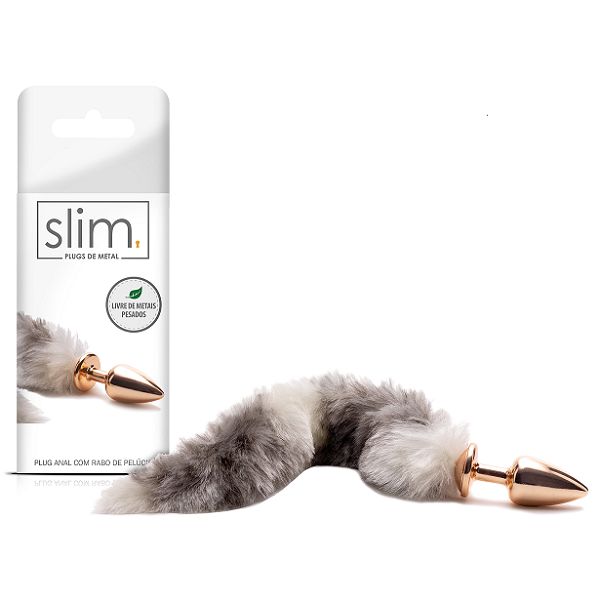 PLUG ANAL DE METAL DOURADO COM CAUDA ANIMAL CINZENTA SLIM - NIX SEXSHOP |  NATAL/RN - A MAIOR DA ZONA NORTE - ARTIGOS SENSUAIS, COSMTICOS, LINGERIES,  FANTASIAS, SADO, PRTESES, VIBRADORES.