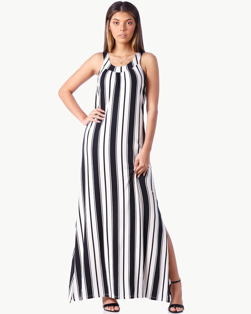 vestido longo bicolor