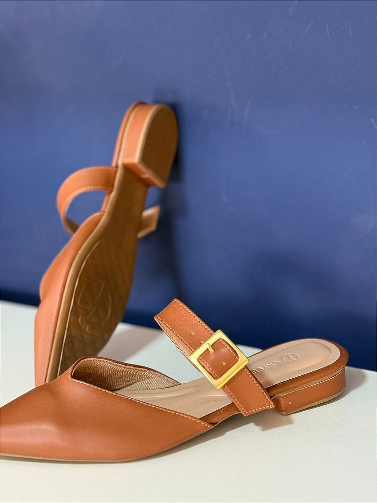 Mule Chanel Mira Me Caramelo Salto - Crysbella