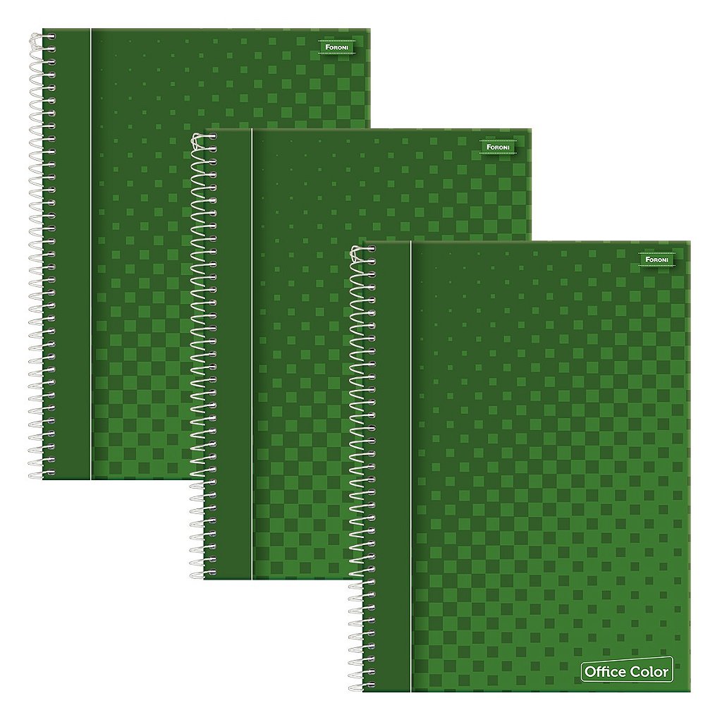 Kit 03 Cadernos Universitário FORONI 80fls 1M Office Color Verde - À MÃO  LIVRE PAPEL E ARTE