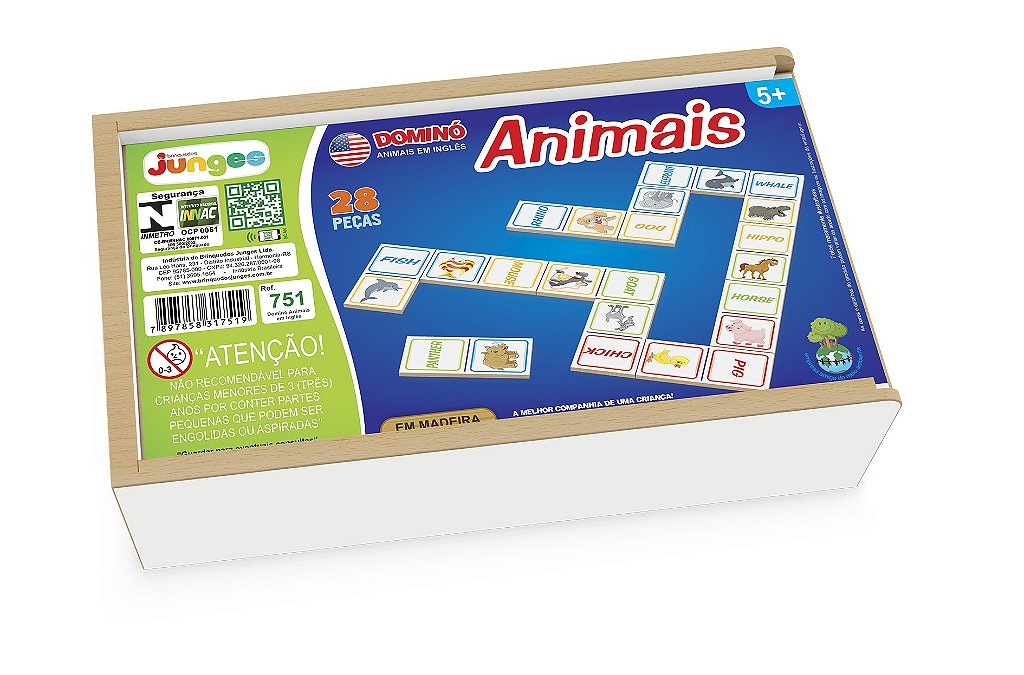 Jogo Meu Primeiro Dominó Animal Inglês C/28 Peças Em MDF - Paper