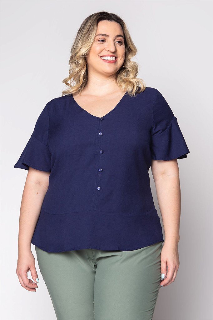 blusa azul marinho plus size