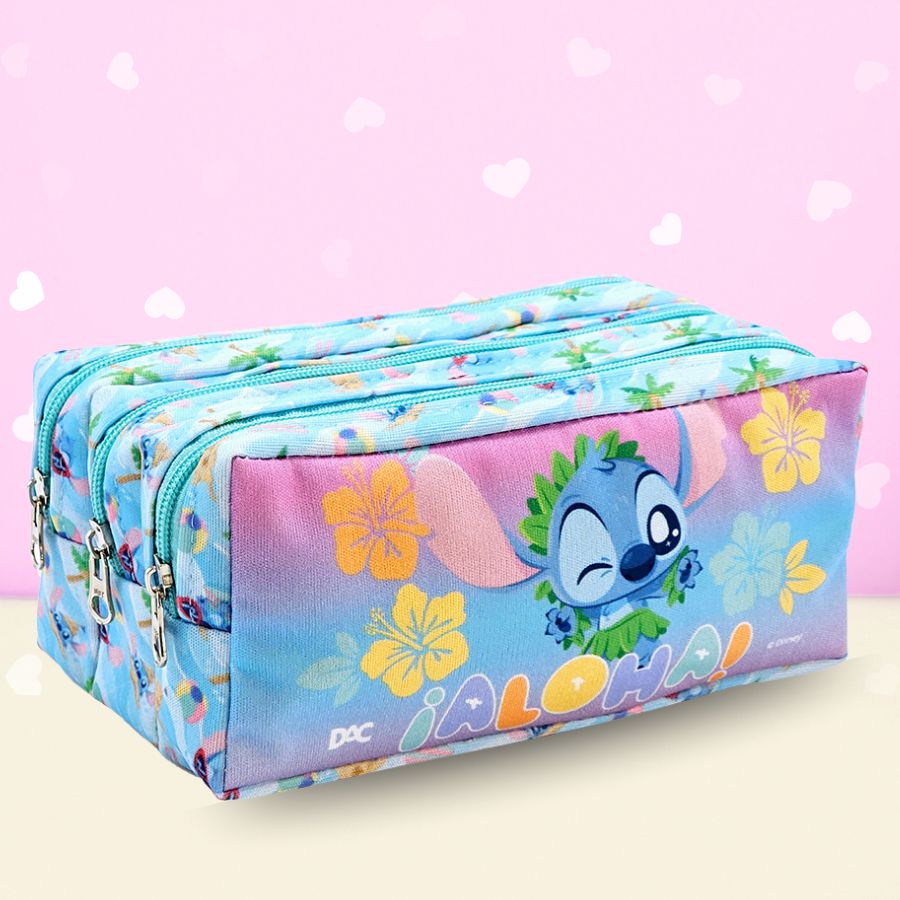 Estojo Triplo com Zíper - Stitch Aloha - 19x11cm - Disney Original