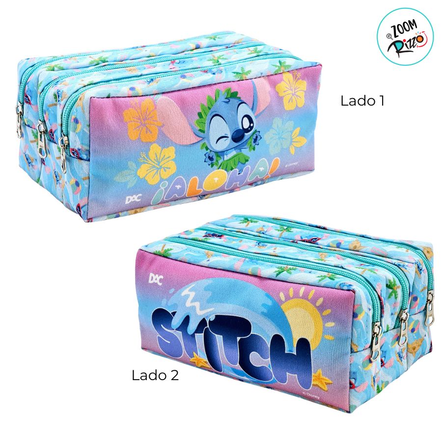 Estojo Triplo com Zíper - Stitch Aloha - 19x11cm - Disney Original