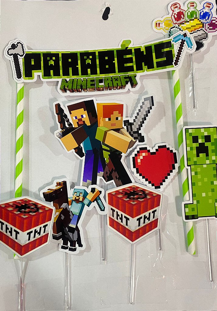 Topo de bolo personalizado Minecraft - Loja de Balões, Artigos para Festas  e Fantasias