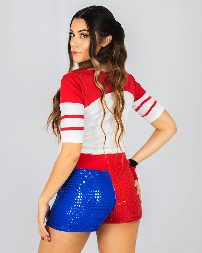 Fantasia Harlequin Adulta com Camiseta Shorts e Cinto - Extra Festas