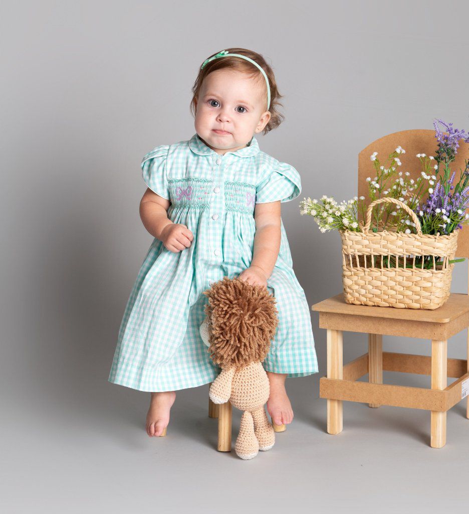 Vestido Maria Sofia Verde Bebê | Trois Petit Moda Infantil - Trois Petit |  Moda Infantil