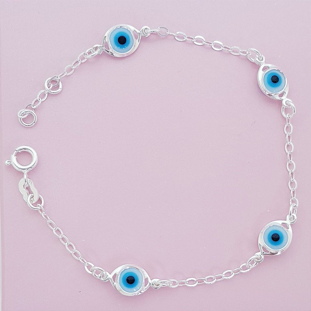 Pulseira Olho Grego Azul Claro - Céu de Prata