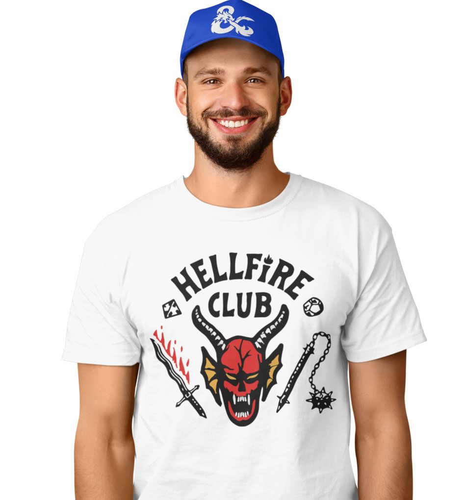 Camiseta Stranger Things Hellfire - Raglan cinza Geek Série