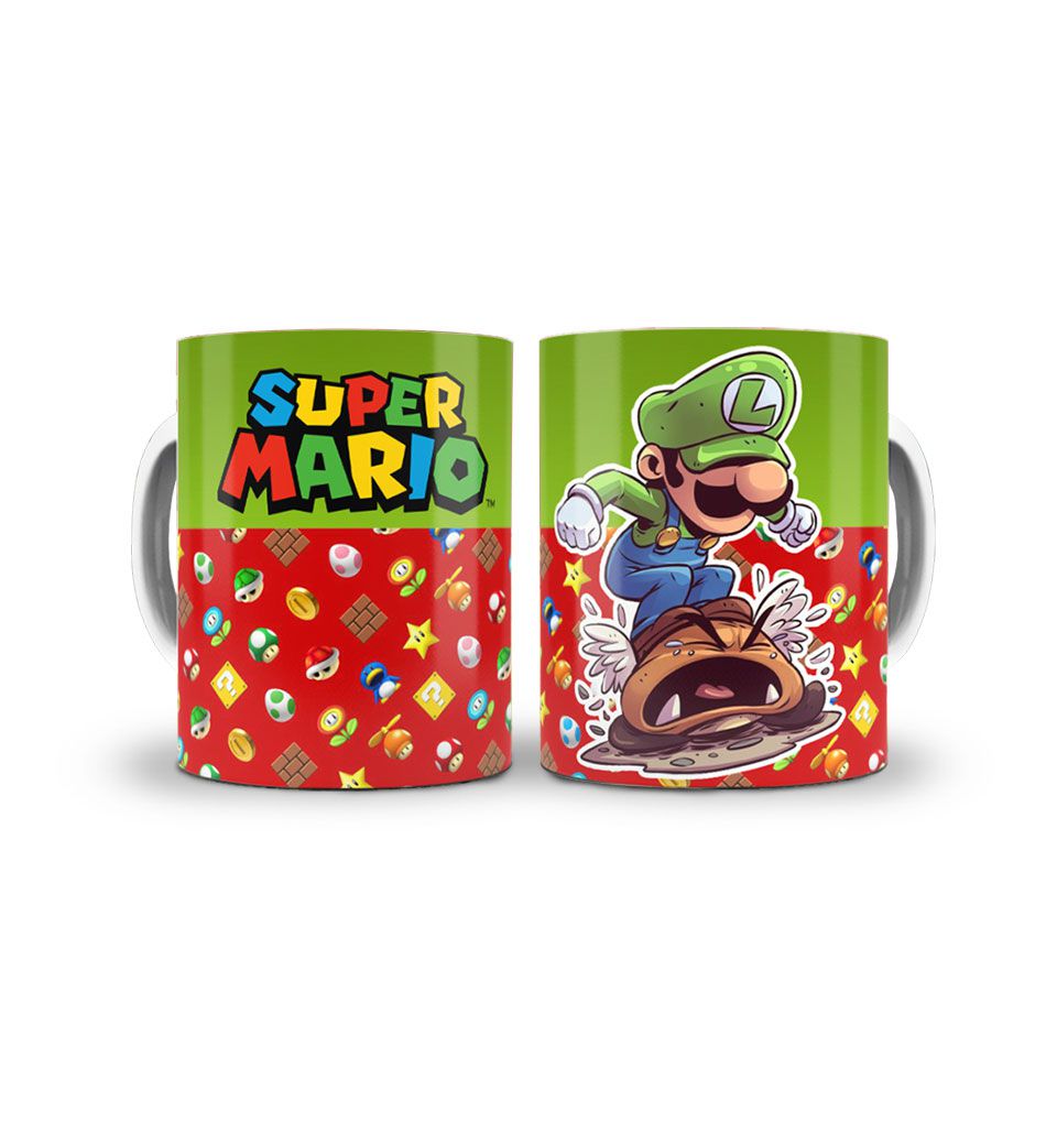 Caneca Super Mário Bros e luigi - Esmaga Tartaruga - Cerâmica