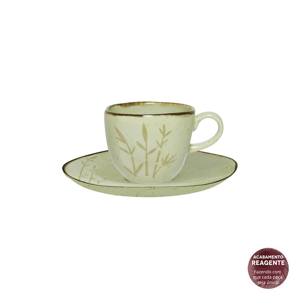 Conjunto de 6 Xícaras Grandes - 220ml - C/ Pires - Ryo Bambu