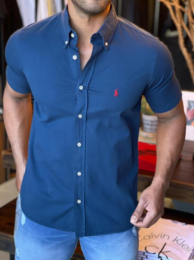 camisa ralph lauren azul marinho