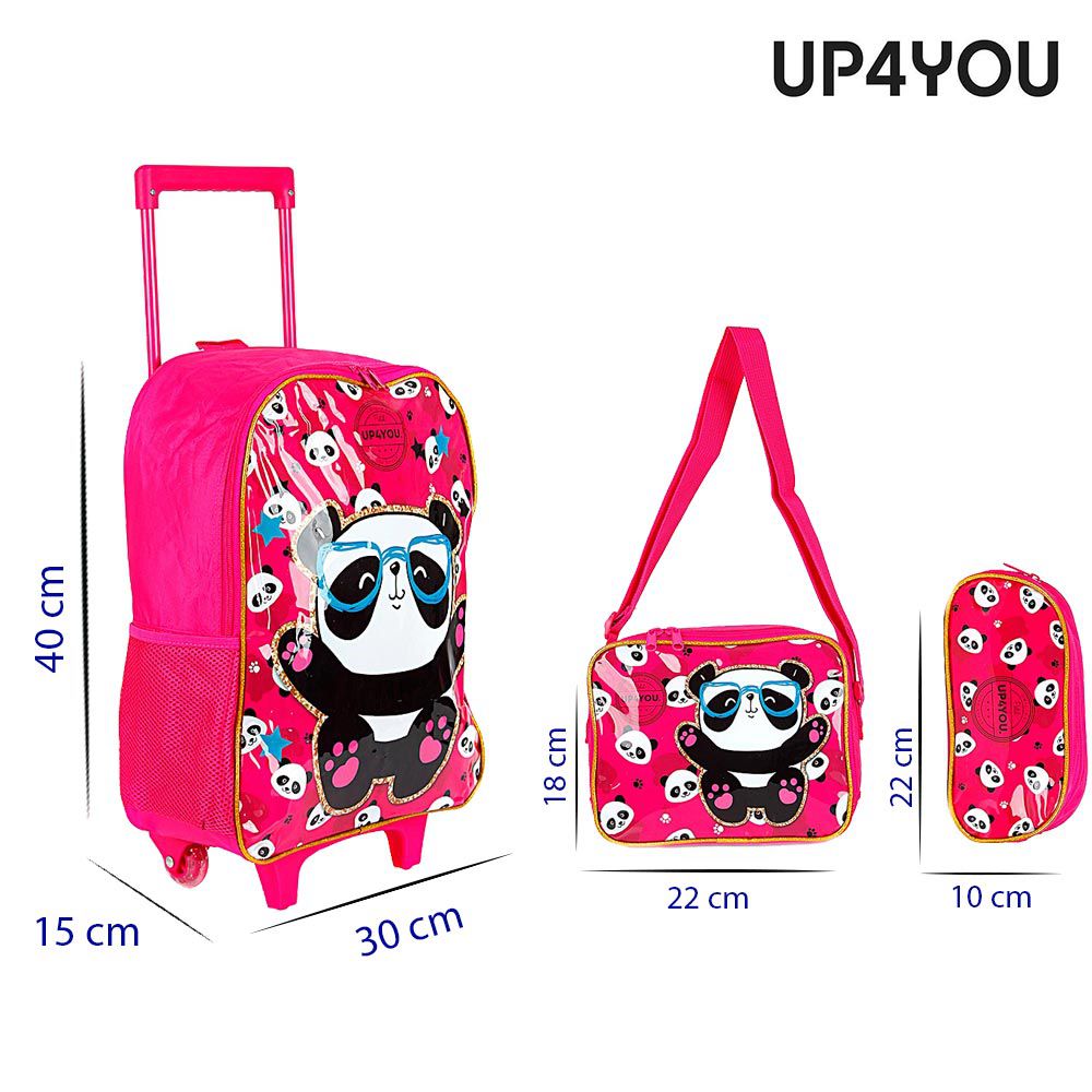 Mochila Escolar Infantil para Meninas com 4 Rodinhas 360° - Panda - Up4You