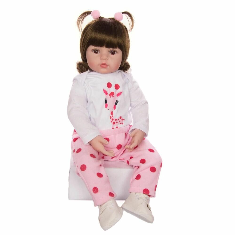 Boneca Bebê Reborn Girafinha Menina 48cm - 100% Silicone