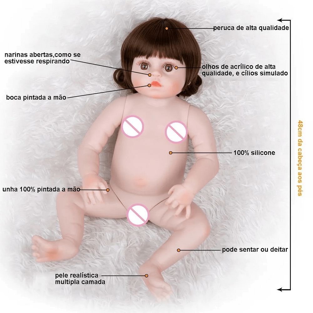 Bebe Reborn Girafinha Menina 100% Silicone 48cm no Shoptime