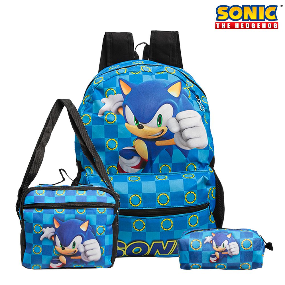 Kit Mochila Infantil de Rodinhas Menino Jogo Sonic Toys 2U