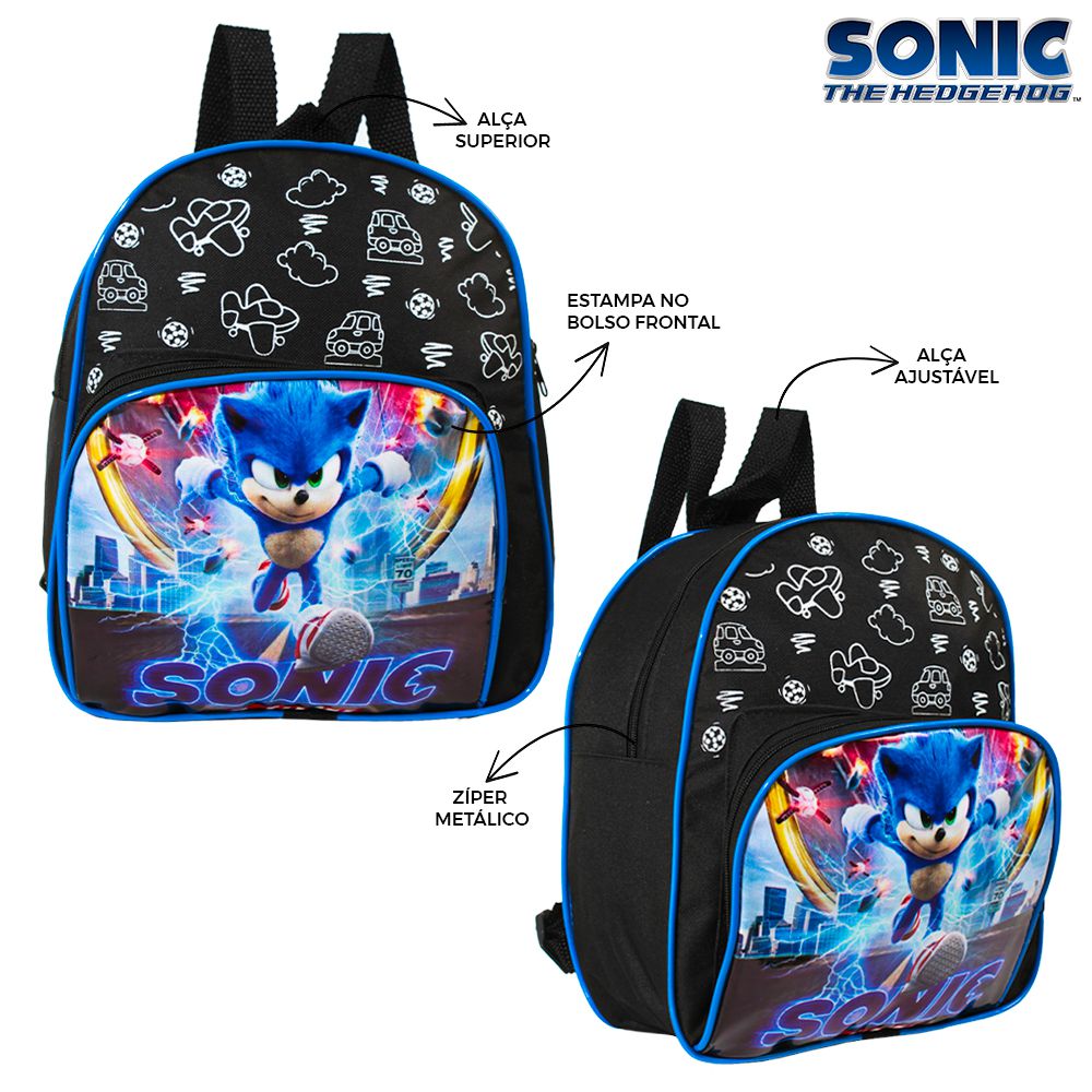 Mochila Infantil Grande Sonic Feito Para Correr - Preto