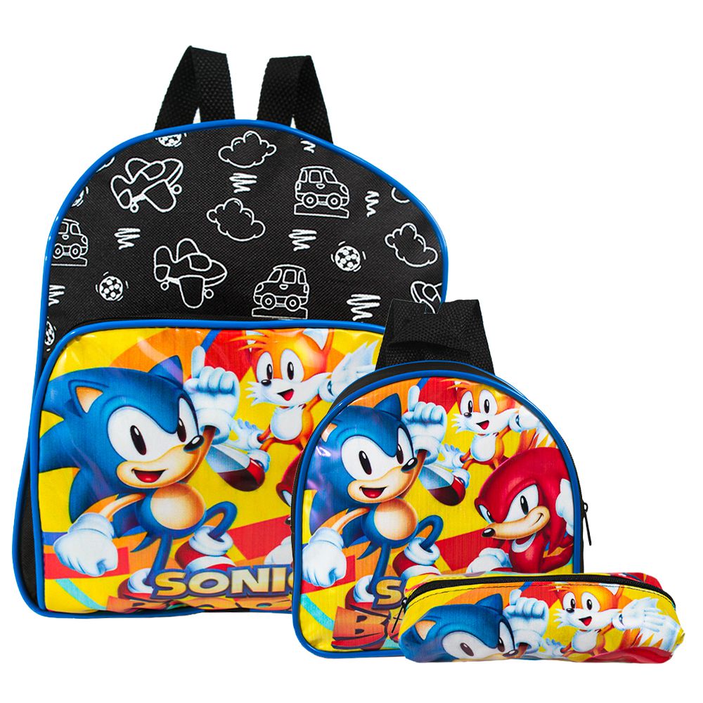 Kit Mochila Infantil de Rodinhas Menino Jogo Sonic Toys 2U