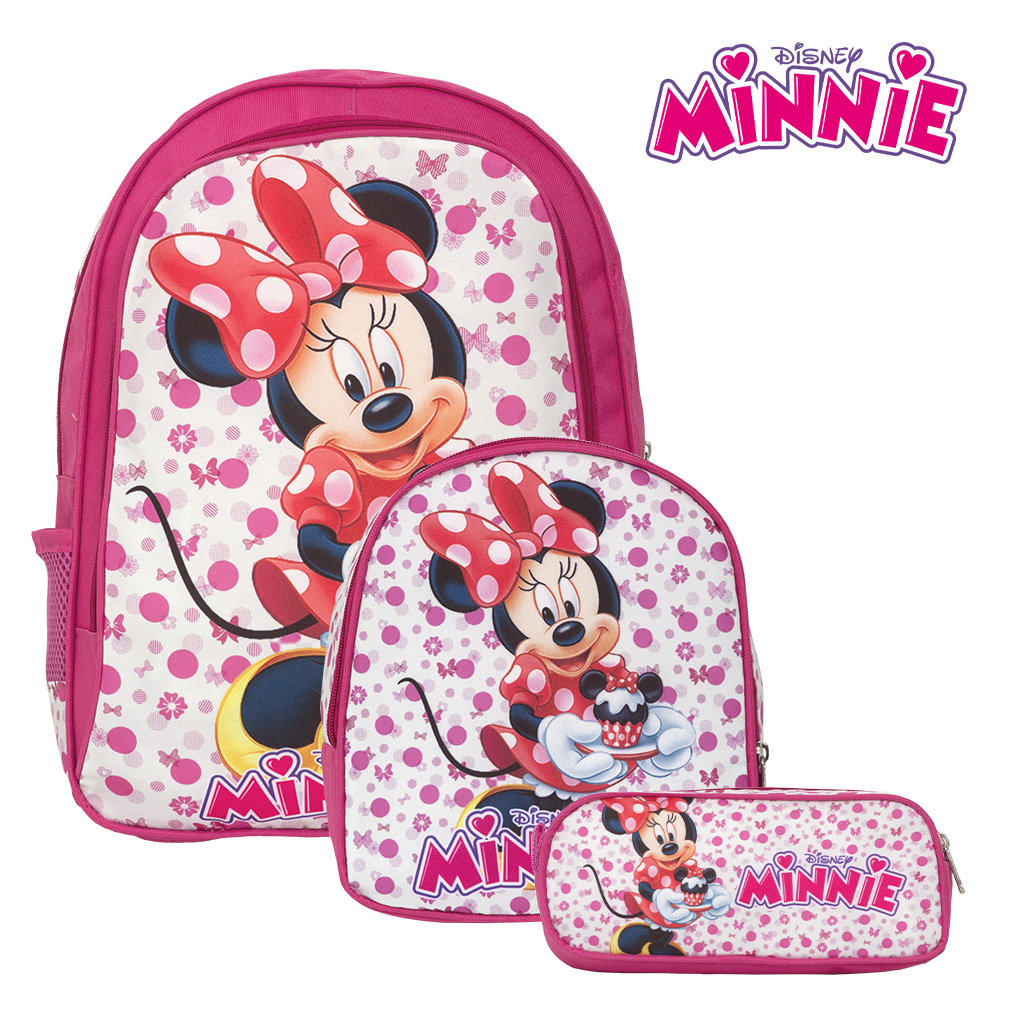 Mochila Escola Infantil Minnie Mouse Disney Lancheira+Estojo - USA Magazine