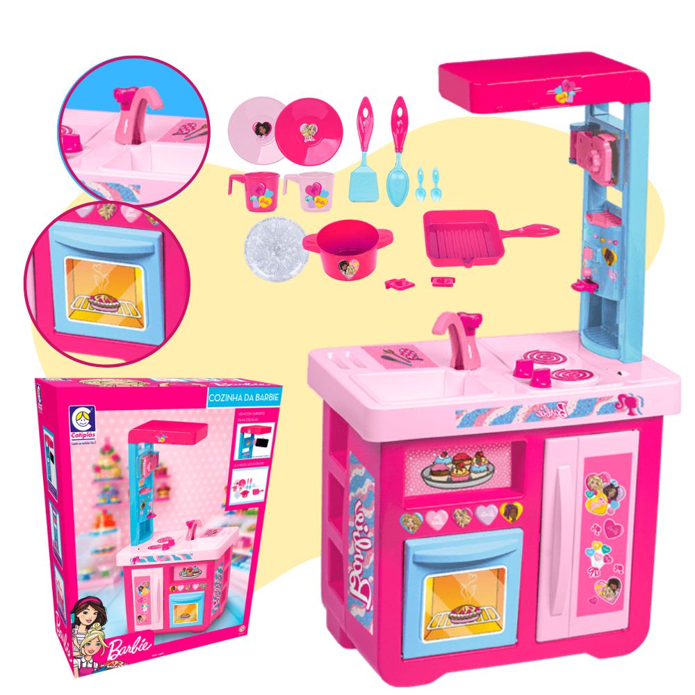 Cozinha Infantil Barbie C/ Panelinhas + Roupa Completa Jogo