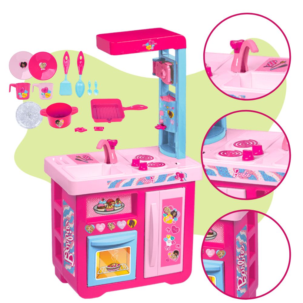 Cozinha Infantil Barbie C/ Panelinhas + Roupa Completa Jogo